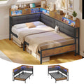 AOGLLATI 3ft Single Bed Frame with Storage Day Bed with Charging Station Corner Bed Frame Sofa Bed Frame with LED Lighting