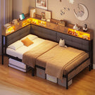 AOGLLATI 3ft Single Bed Frame with Storage Day Bed with Charging Station Corner Bed Frame Sofa Bed Frame with LED Lighting