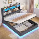 Ottoman Double Bed Frame with 360° LED Lights 4ft6 Upholstered Bed with Built-in Power Strip Corduroy