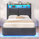 AOGLLATI Single Ottoman Bed with 360° LED Lights 3ft Upholstered Bed with Built-in Power Strip