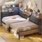 AOGLLATI 3ft Single Bed Frame with Storage Day Bed with Charging Station Corner Bed Frame Sofa Bed Frame with LED Lighting