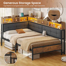 AOGLLATI 3ft Single Bed Frame with Storage Day Bed with Charging Station Corner Bed Frame Sofa Bed Frame with LED Lighting