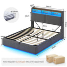 Ottoman Double Bed Frame with 360° LED Lights 4ft6 Upholstered Bed with Built-in Power Strip Corduroy