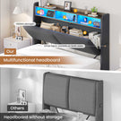 Ottoman Double Bed Frame with 360° LED Lights 4ft6 Upholstered Bed with Built-in Power Strip Corduroy