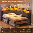 AOGLLATI 3ft Single Bed Frame with Storage Day Bed with Charging Station Corner Bed Frame Sofa Bed Frame with LED Lighting