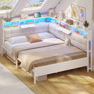 AOGLLATI 4ft6 Double Bed Frame with Storage Day Bed with Charging Station Corner Bed Frame Sofa Bed Frame with LED Lighting