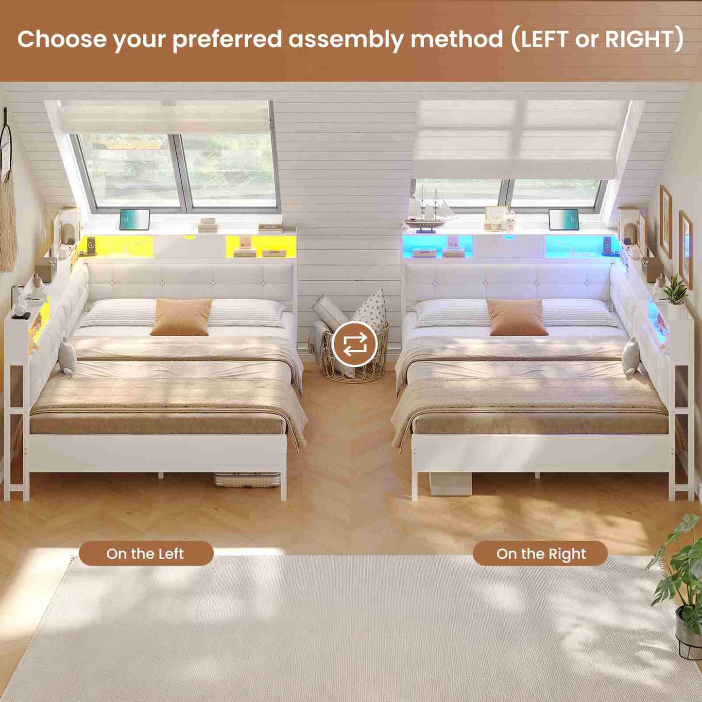 AOGLLATI 4ft6 Double Bed Frame with Storage Day Bed with Charging Station Corner Bed Frame Sofa Bed Frame with LED Lighting