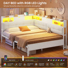 AOGLLATI 4ft6 Double Bed Frame with Storage Day Bed with Charging Station Corner Bed Frame Sofa Bed Frame with LED Lighting