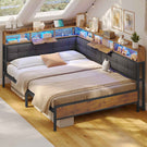 AOGLLATI 4ft6 Double Bed Frame with Storage Day Bed with Charging Station Corner Bed Frame Sofa Bed Frame with LED Lighting