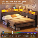 AOGLLATI 4ft6 Double Bed Frame with Storage Day Bed with Charging Station Corner Bed Frame Sofa Bed Frame with LED Lighting