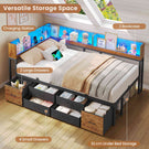 AOGLLATI Double Bed with 6 Storage Drawers 135x190 CM with Charging Station and LED Lights