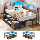 AOGLLATI Double Bed with 6 Storage Drawers 135x190 CM with Charging Station and LED Lights