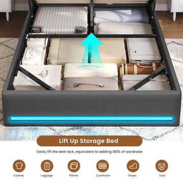 AOGLLATI Ottoman Bed Double with Storage and Led Lights 135x190CM