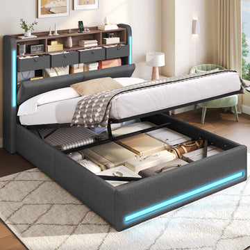 AOGLLATI Ottoman Bed Double with Storage and Led Lights 135x190CM