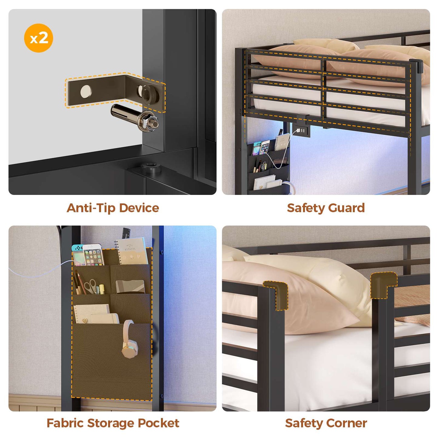 AOGLLATI Bunk Bed with 3 Storage Drawers Clothes Hanger 90x190cm Black