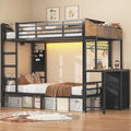 AOGLLATI Bunk Bed with Desk and 3 Storage Drawers 90x190 CM Black Single Twin Over Twin Bunk Bed with Charging Station and LED Lights