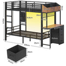 AOGLLATI Bunk Bed with Desk and 3 Storage Drawers 90x190 CM Black Single Twin Over Twin Bunk Bed with Charging Station and LED Lights