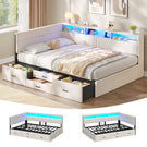 AOGLLATI Double Bed with 4 Storage Drawers Day Bed with Led Lights Corner bed with storage drawers charging station