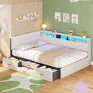 AOGLLATI Double Bed with 4 Storage Drawers Day Bed with Led Lights Corner bed with storage drawers charging station