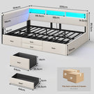 AOGLLATI Double Bed with 4 Storage Drawers Day Bed with Led Lights Corner bed with storage drawers charging station