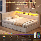 AOGLLATI Double Bed with 4 Storage Drawers Day Bed with Led Lights Corner bed with storage drawers charging station