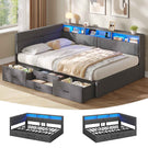 AOGLLATI Double Bed with 4 Storage Drawers Day Bed with Led Lights Corner bed with storage drawers charging station