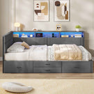 AOGLLATI Double Bed with 4 Storage Drawers Day Bed with Led Lights Corner bed with storage drawers charging station