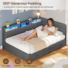 AOGLLATI Double Bed with 4 Storage Drawers Day Bed with Led Lights Corner bed with storage drawers charging station