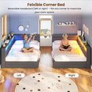 AOGLLATI Double Bed with 4 Storage Drawers Day Bed with Led Lights Corner bed with storage drawers charging station
