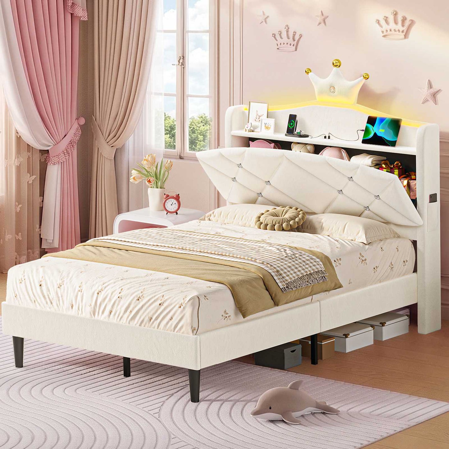 AOGLLATI Single Bed with Storage Headboard 90x190 CM