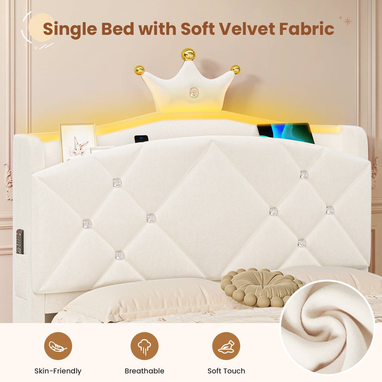 AOGLLATI Single Bed with Storage Headboard 90x190 CM