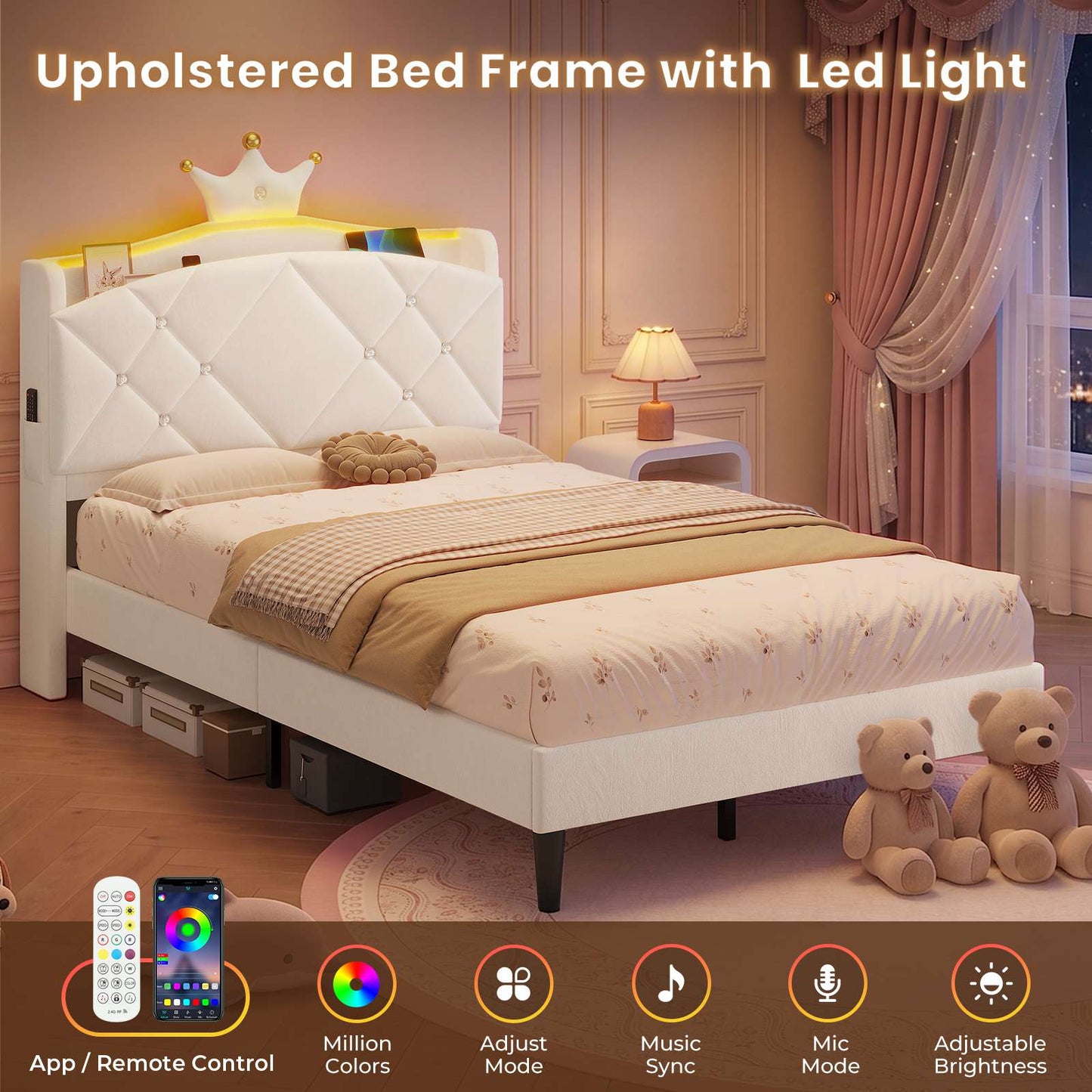 AOGLLATI Single Bed with Storage Headboard 90x190 CM
