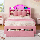 AOGLLATI Single Bed with Led Lights and Storage Drawers Headboard