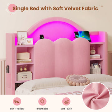 AOGLLATI Single Bed with Led Lights and Storage Drawers Headboard