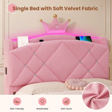 AOGLLATI Single Bed with Storage Headboard 90x190 CM