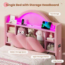 AOGLLATI Single Bed with Led Lights and Storage Drawers Headboard