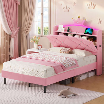 AOGLLATI Single Bed with Storage Headboard 90x190 CM