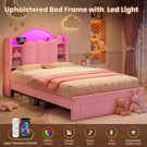 AOGLLATI Single Bed with Led Lights and Storage Drawers Headboard