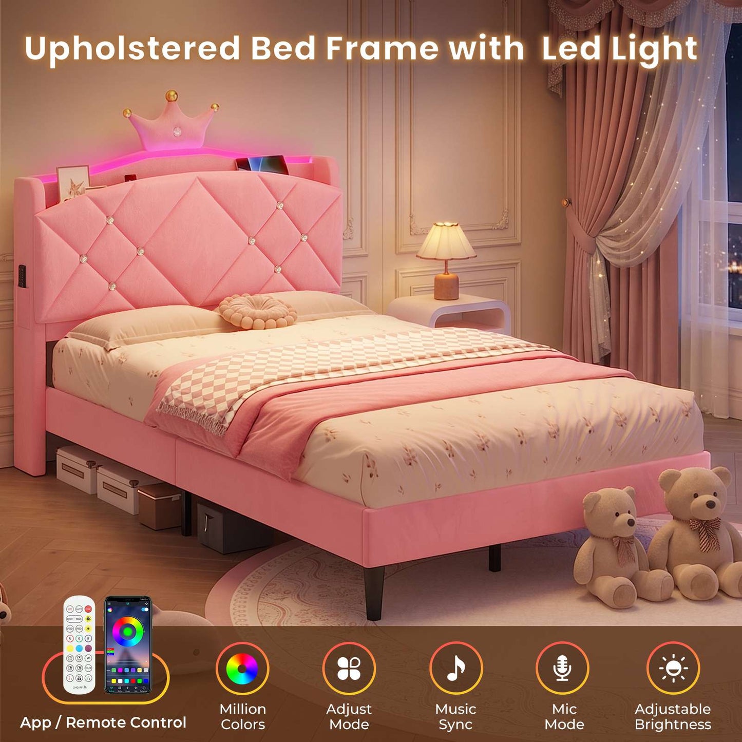 AOGLLATI Single Bed with Storage Headboard 90x190 CM