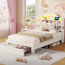 AOGLLATI Single Bed with Led Lights and Storage Drawers Headboard