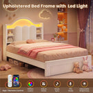 AOGLLATI Single Bed with Led Lights and Storage Drawers Headboard