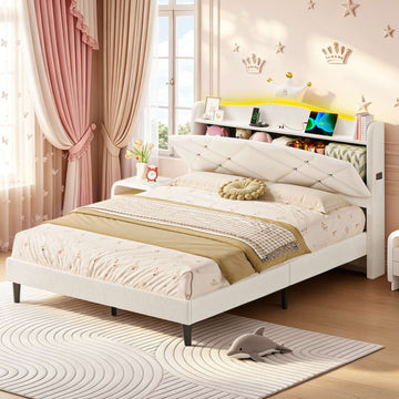 AOGLLATI Double Bed Frame with Storage Headboard 135x190 CM