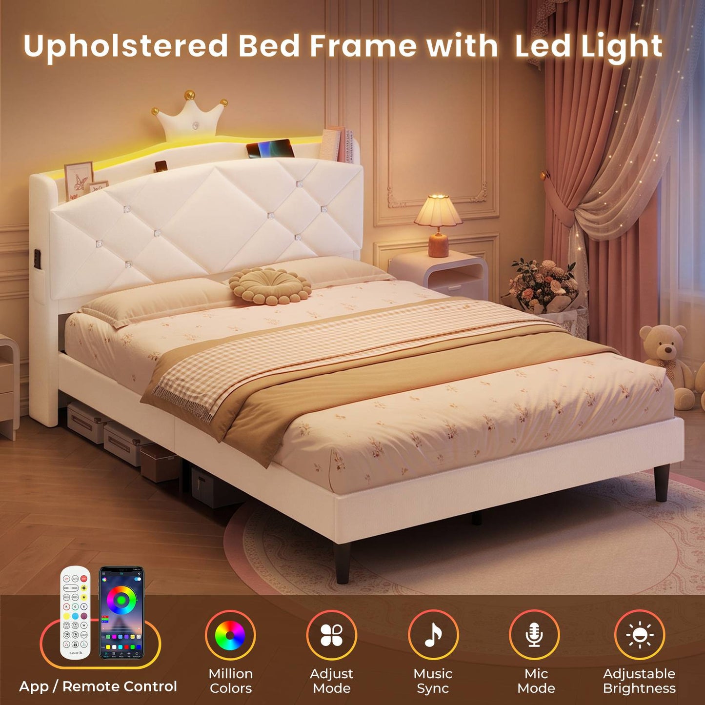 AOGLLATI Double Bed Frame with Storage Headboard 135x190 CM
