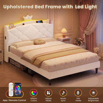 AOGLLATI Double Bed Frame with Storage Headboard 135x190 CM