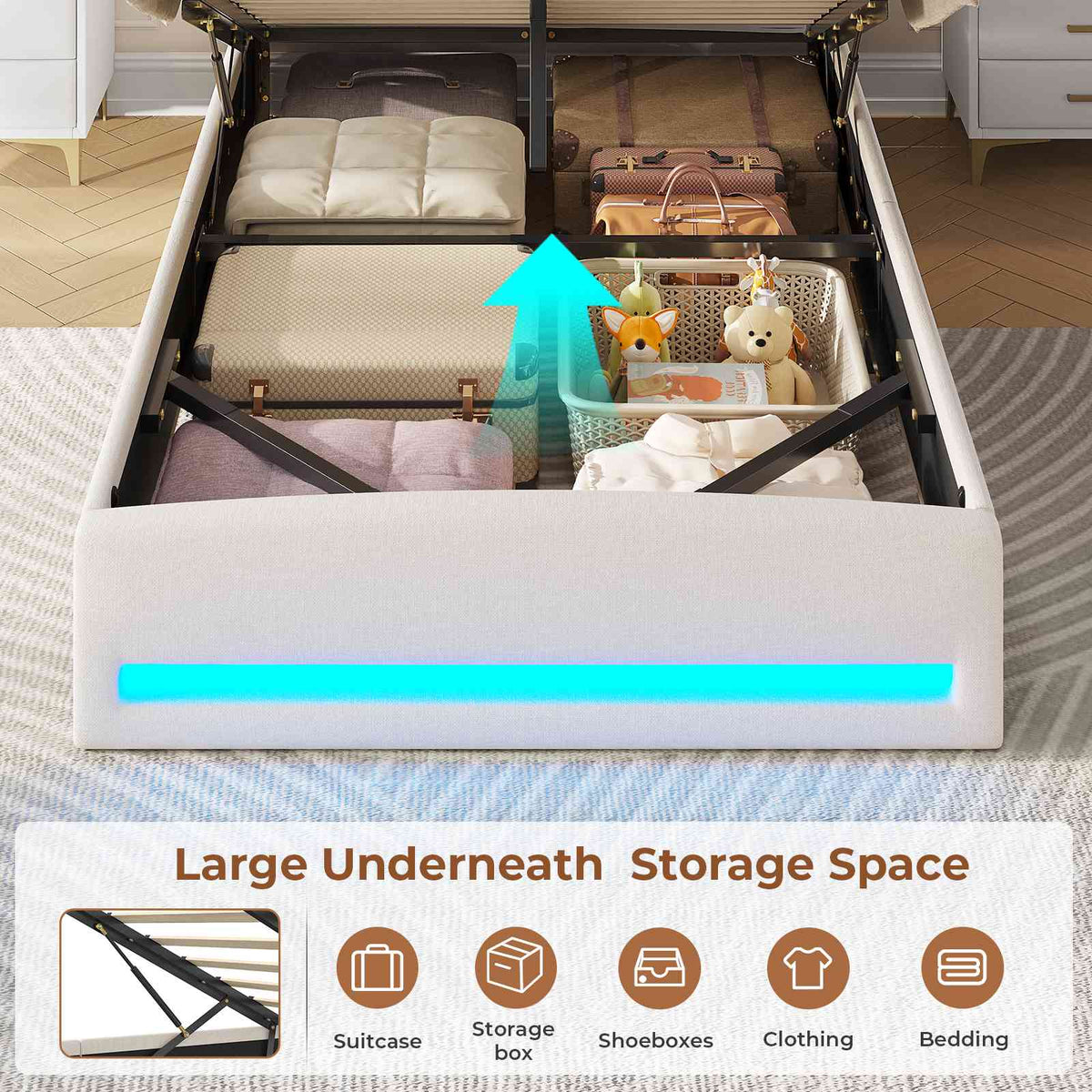 AOGLLATI Single Ottoman Bed 90x190 cm 3ft Single Bed Frame