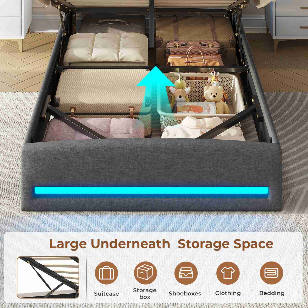 AOGLLATI Single Ottoman Bed 90x190 cm 3ft Single Bed Frame