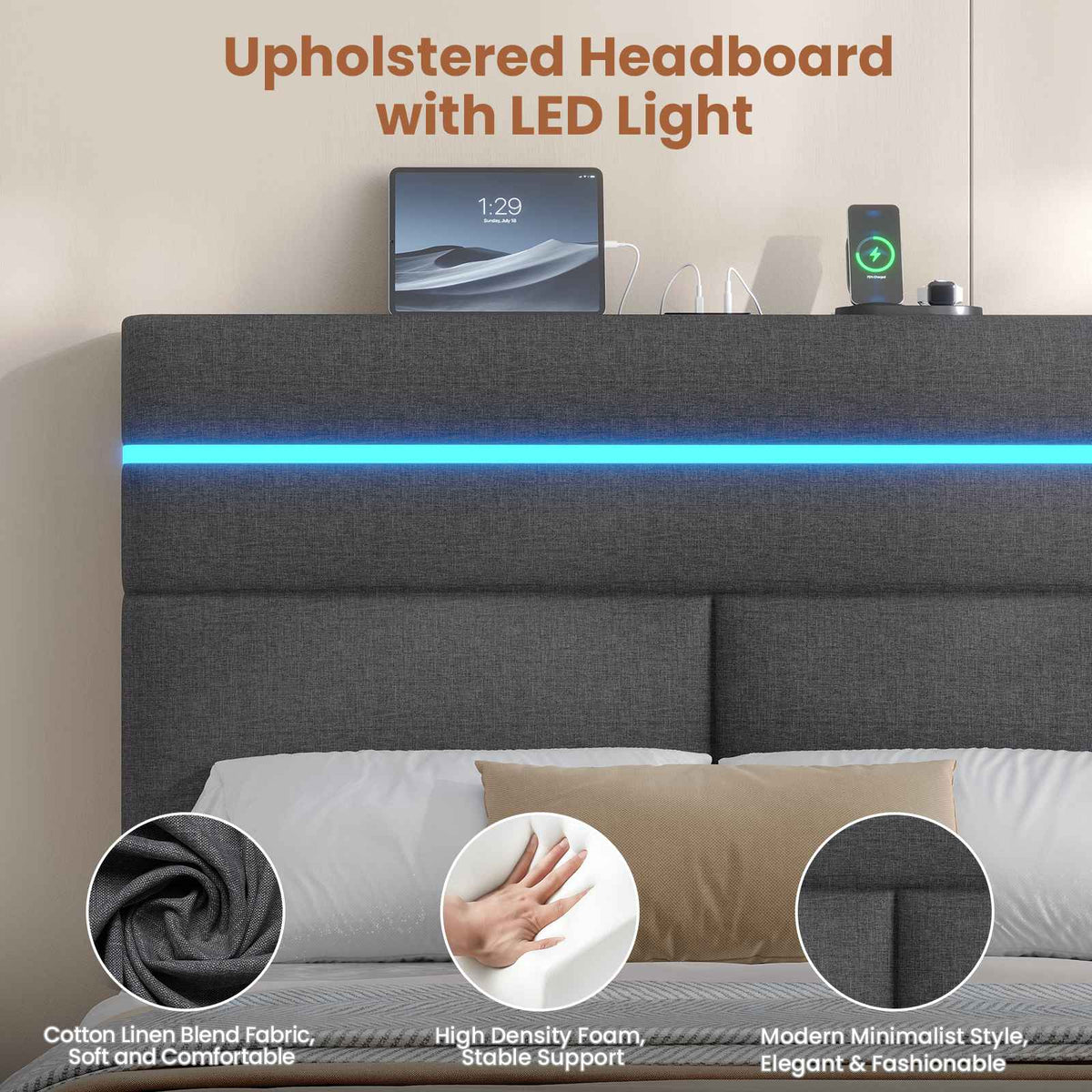 AOGLLATI King Size Ottoman Bed Frame with Storage LED Lights