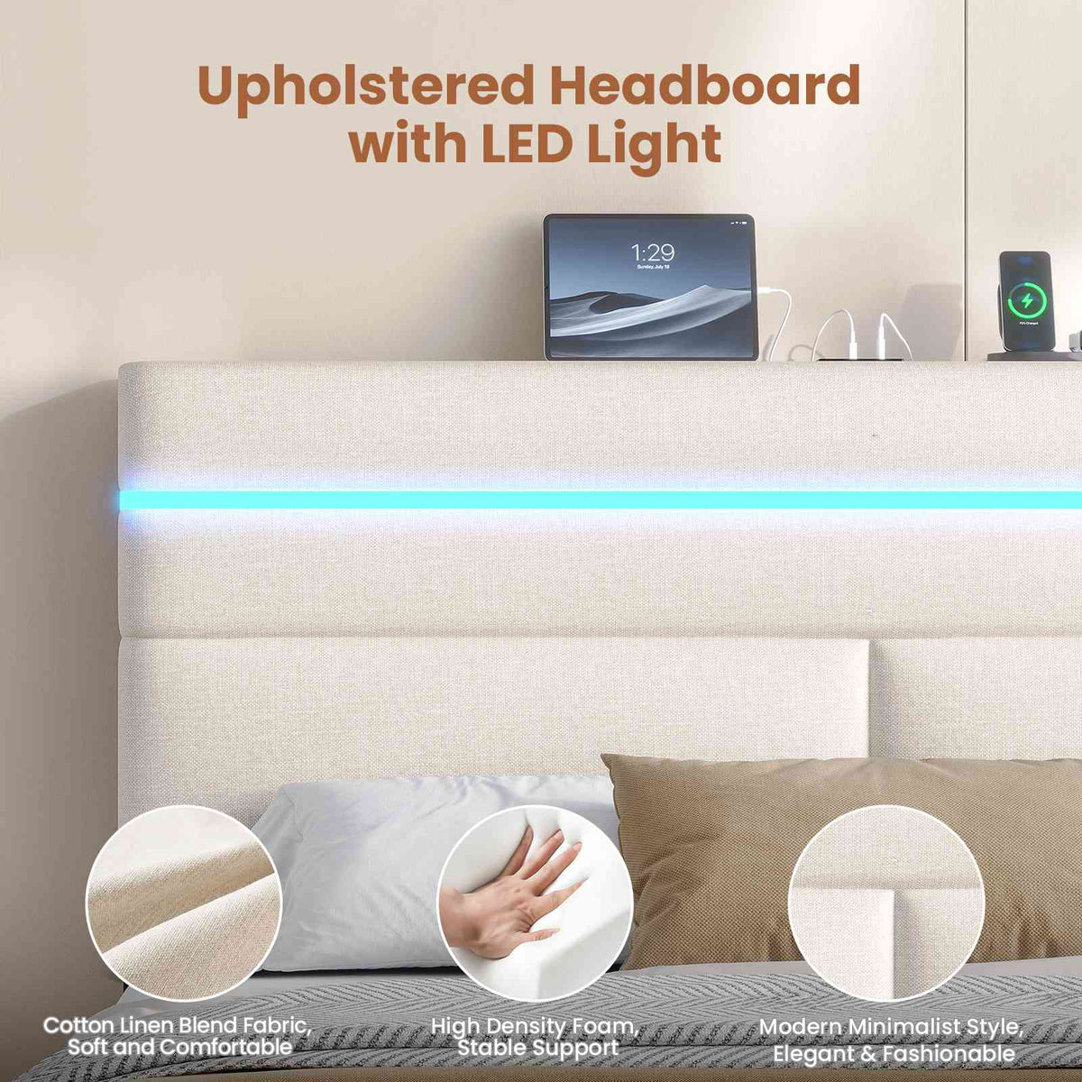 AOGLLATI Ottoman Double Bed Frame with Storage LED Lights
