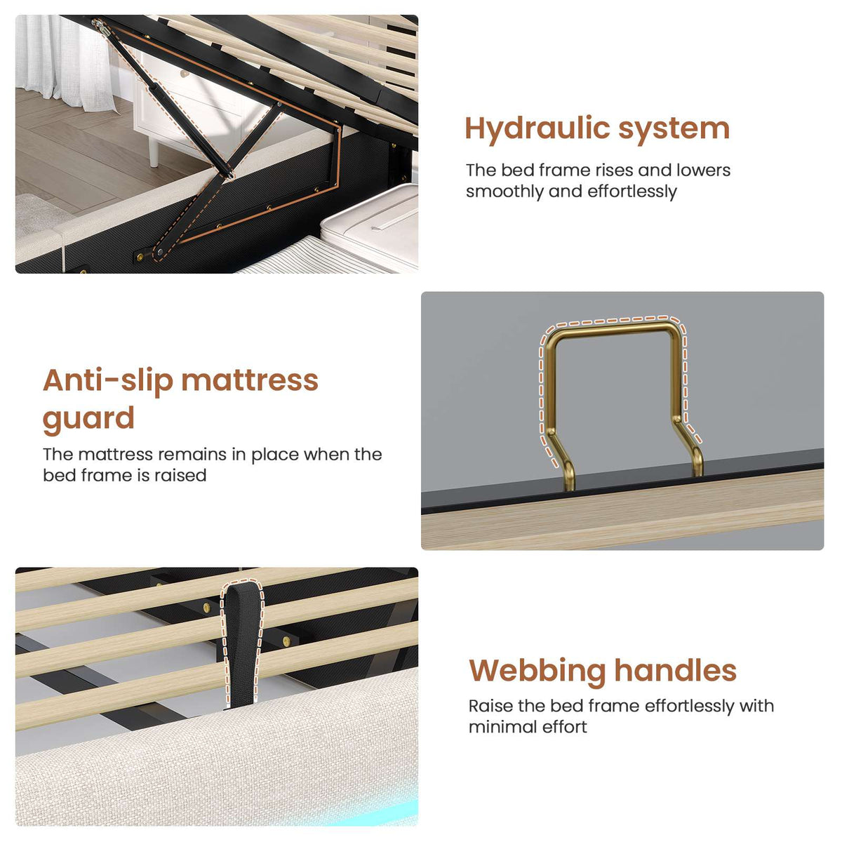 AOGLLATI Ottoman Double Bed Frame with Storage LED Lights