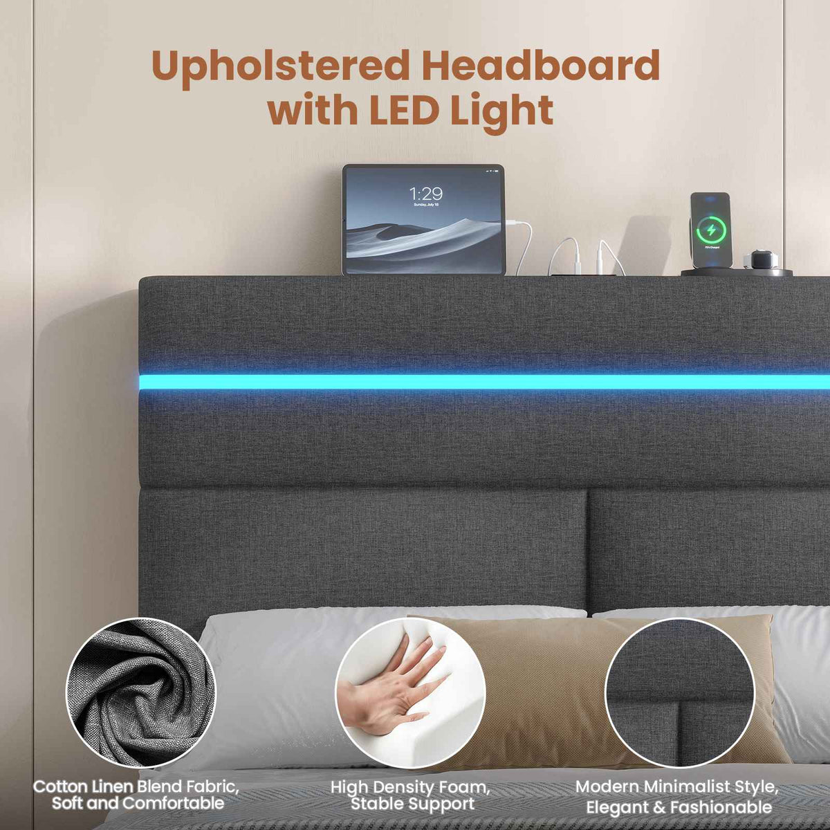 AOGLLATI Ottoman Double Bed Frame with Storage LED Lights